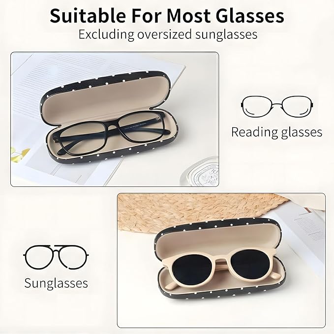 Glasses Case Hard Shell, Cute Sunglasses Case for Women Leather Protective Case for Eyeglass with Cleaning Cloth