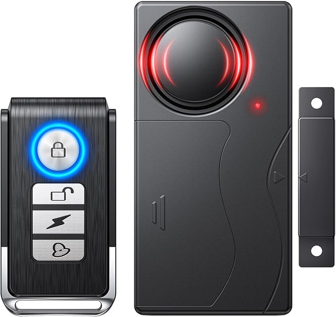WSDCAM 110dB Door Alarm with Remote, Wireless Anti-Theft When Opened, Door Bells Chimes, Magnetic Security Alarms for Door, Window, Cabinet, Pool Safety for Kids, Alzheimer's Care Black