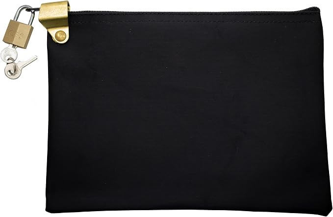 Medication Security Bag with Padlock, Black | Zipper Hood, 2 keys, Small Pill Bag, Travel Carry Pouch, Medicine Storage