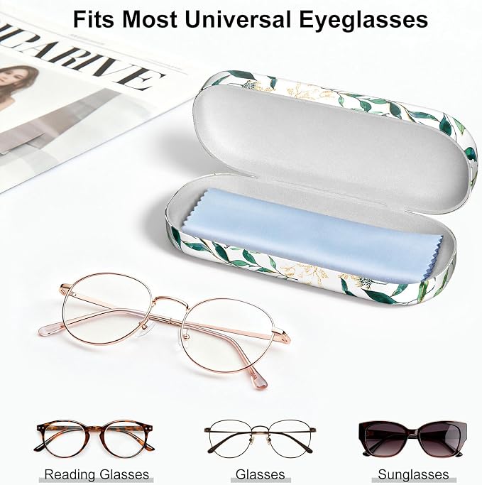 Hard Shell Leather Sunglasses Case,Classic Fashionable Cute Large Glasses Case for Women Men,Sunglass Eyeglasses