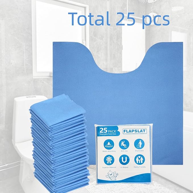 Disposable Toilet Mats for Effort-free Hygiene and Upgraded Bathroom Comfort, Suited for Elders, Children, Women, and Alzheimer's Patients, U-Shaped Absorbent Toilet Floor Mat (25 pack)