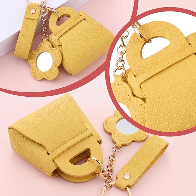 Liliaafar 4 Pcs Mini Backpack Keychain Mini Coin Purses for Women Cute PU Leather Makeup Bag with Keychain, Multi Pocket Card Holder Cable Organizer Giftable Zipper Pouch (Cute Mirror)