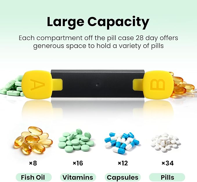 Monthly Pill Organizer 2 Times a Day - 28 Day Pill Box AM PM, Daily Medicine Organizer for Vitamins, Supplements, Medications - Large Travel-Friendly 4 Week Pill Case for Home & Travel, Black