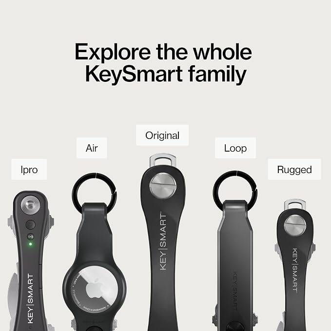 KeySmart Original Key Holder - Compact Key Organizer for Key Chain, Minimalist Clutter-Free EDC Keychains Key Ring, Black, 8 Keys