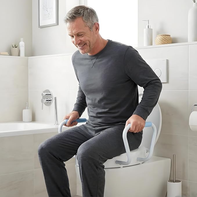 Toilet Seat Riser with Handles, 395lb Heavy-Duty Elevated Toilet Seat Elongated - 2.91" Raised V-Shaped Toilet Seat with Arms, Quick Release, Soft Close, Non-Slip, Universal Fit for Bathroom Safety