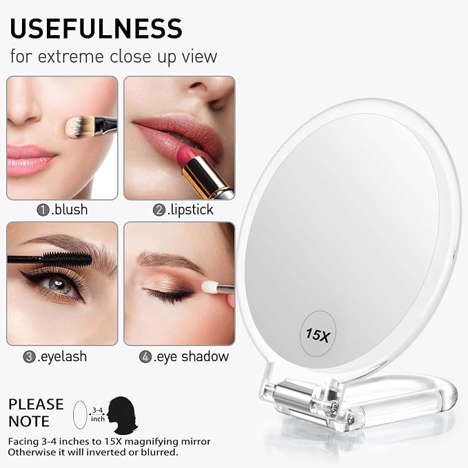 CLSEVXY Magnifying Handheld Mirror Double Sided, Magnification Hand Mirrors, Travel Folding Hand Held Mirror, 360°Rotation Pedestal Makeup Vanity Mirror