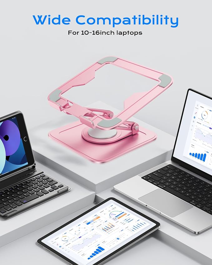 LOXP Adjustable Laptop Stand, Computer Stand with 360 Rotating Base | Ergonomic Laptop Riser Mount for Desk Foldable Protable Computer Desk Fits with MacBook Pro Air