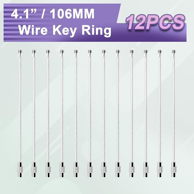 12 Pack 4" Key Ring Wire Keychain Cable Keyring Keychain Holder Clips Small Loops for Car Keys, Luggage Tags, Bag Tags, Crafts (Silver, 2mm)
