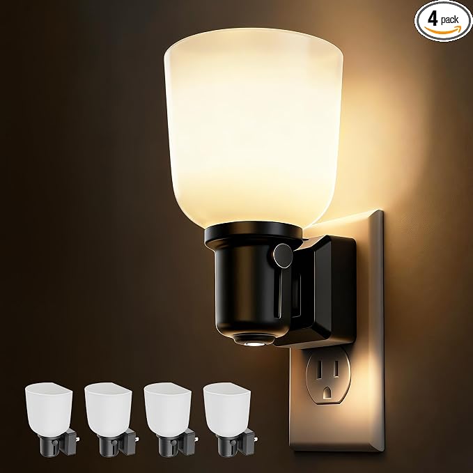 L LOHAS LED Night Lights Plug into Wall,[4 Pack] Dimmable Plug in Night Light,0-100LM Adjustable Brightness,Dusk to Dawn Sensor, 3000K Soft White, Boho Farmhouse Night Lights for Bedroom Bathroom