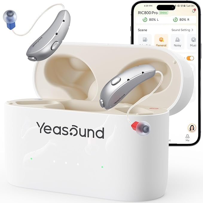 Yeasound Hearing Aids RIC800 for Seniors & Adults, Bluetooth Hearing Aids Calls & Music Enabled, AI Algorithm for Noise Reduction and Speech Enhancement, Lightweight, Long-Lasting and Waterproof