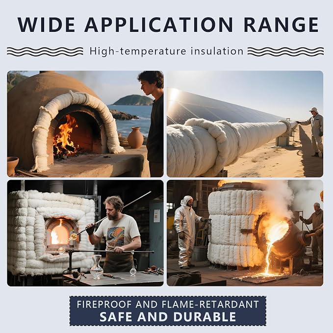 eieioo Ceramic Fiber Insulation, 2300F Ceramic Fiber Blanket, 24"x12"x2" Thick Fireproof Insulation Blanket for Wood Stove Baffle, Fireplace, Forges, Pizza Ovens, Chimney, Boiler(24"x12"x2")