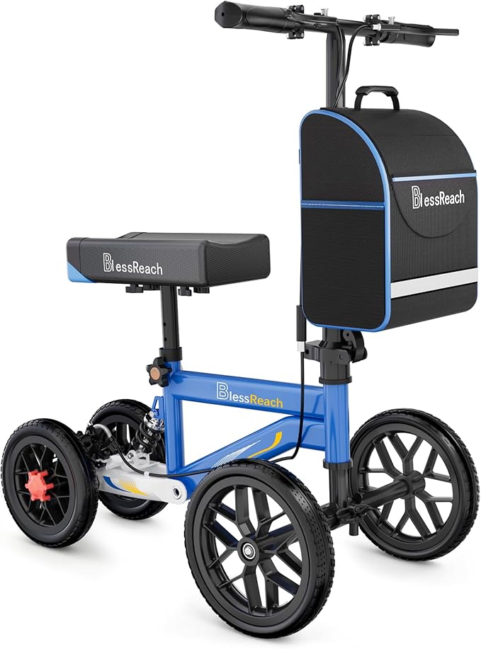 All Terrain Steerable Knee Scooter Crutch Alternative，Deluxe Medical Scooter Double Handbrake,for Adults Injured Ankle & Foot Recovery Scooter in Blue