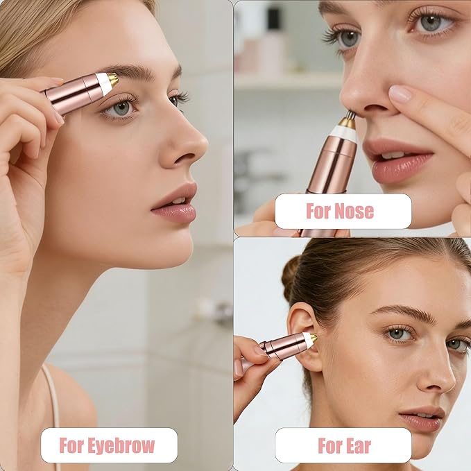 gurelax Eyebrow Trimmer for Women, Rechargeable Eyebrow Hair Remover, Painless Electric Razor with 2 x Replacement Heads,Face & Eye Brow Nose Ear Shaver Hair Removal (Rose Gold)