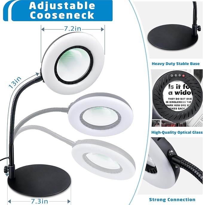 12X Magnifying Glass with Light and Stand, LED Magnifying Lamp with Clamp | 5 Color Modes, Stepless Dimmable, Flexible Gooseneck, for Diamond Painting and Small Craft Work Hobby Reading Sewing