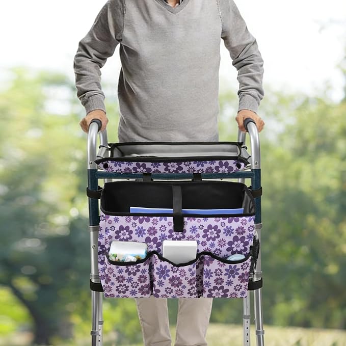 Walker Basket with Tray, Walker Tray for Folding Walker, Walker Accessories for Seniors, Non-Slip Surface, Universal Fit for Standard Walkers, Ideal for Meals, Drinks & Reading (Purple)