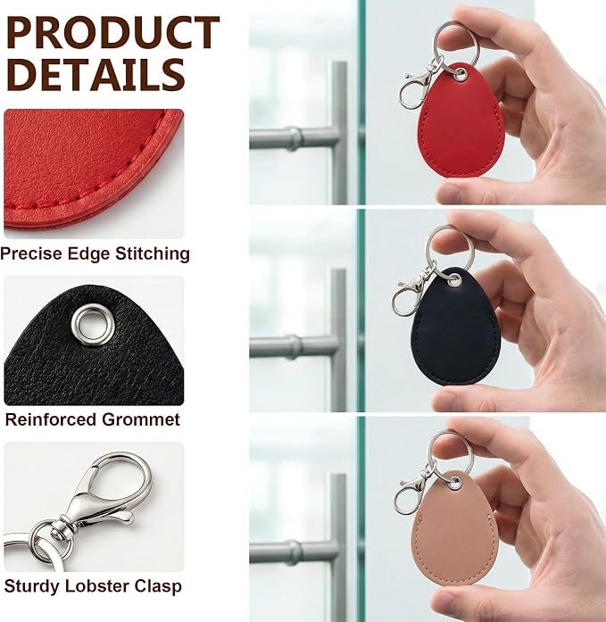 3pcs 2.3x1.8in Key Fob Holder, PU Leather RFID Key Case Protector with Ring, Proximity ID Card Keychain Case Cover