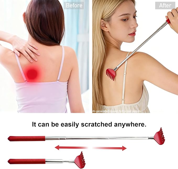 2 Pack Back scratchers Set,Stainless Steel Back Scratcher Extendable | Rubber Handles Stainless Heads,for Back,Neck,Shoulders,Beautiful Present Packaging Gifts for Thanksgiving,Christmas(Red)