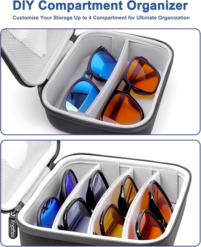 Krypthos Travel Sunglasses Organizer Case, Portable Eyeglasses Storage Box Eyewear Glasses Display Case for Men Women
