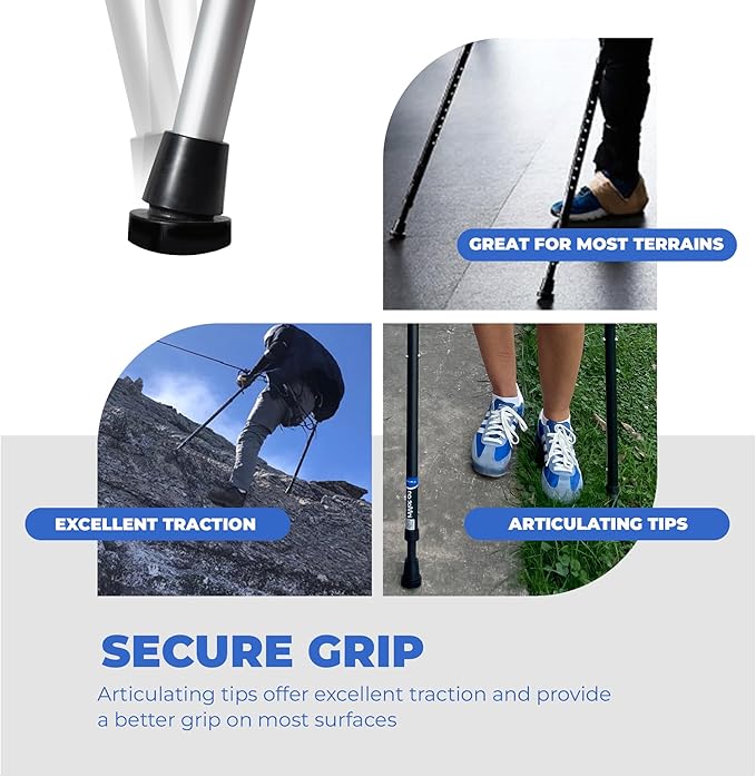in-Motion Forearm Crutches | Spring Assist Crutches for Adults | Walking Crutch with Ergonomic Handles | Articulating Tips | Size Tall (5'3" - 6'8") | Lightweight & Durable | Charcoal | 350lb Capacity