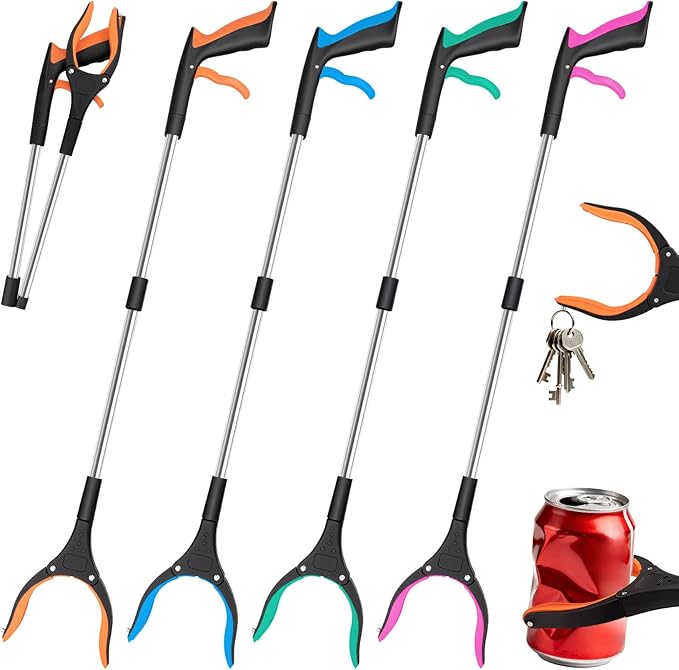 Grabber Reacher Tool - 32” Extra Long Foldable Gripper and Reaching Tool | 4 Pack Pick Up Sticks Heavy Duty Gripper Reacher Grabber Tool Trash Picker Upper Grabbers for Seniors
