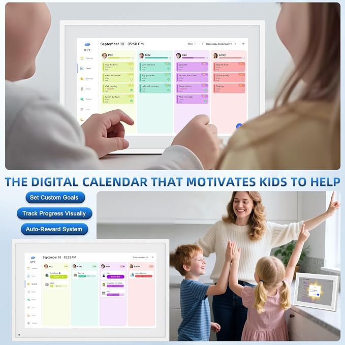 10.1" Digital Calendar, Full HD Smart Display for Family Organizer | Touchscreen Chore Chart, Wall/Desk Mount, Meal & To-Do Lists, Photo Frame, Ideal Gift for Mom & Women