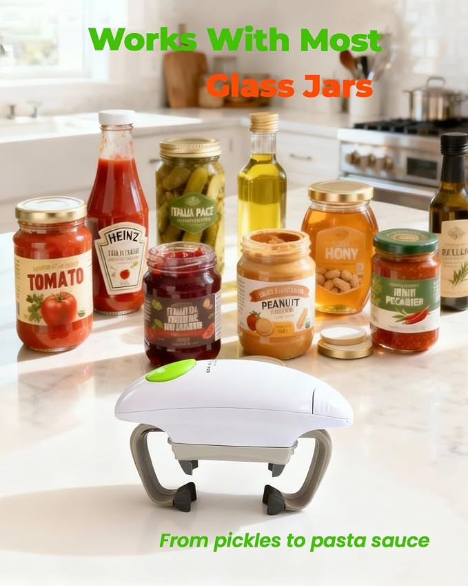 Electric Jar Opener for Arthritis Hands, Automatic Glass Jar Opener for Seniors, Bottle Opener for Weak Hands RA Suffers, Powerful Kitchen Gaget Suitable for Different Sizes of Jars