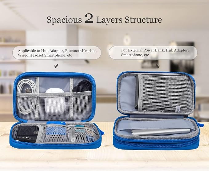 CAOODKDK Electronics Accessories Organizer Pouch, Electronic Organizer Travel Case Cable Organizer for Cable, Charger, SD Card, Business Travel Gadget Bag (Blue)