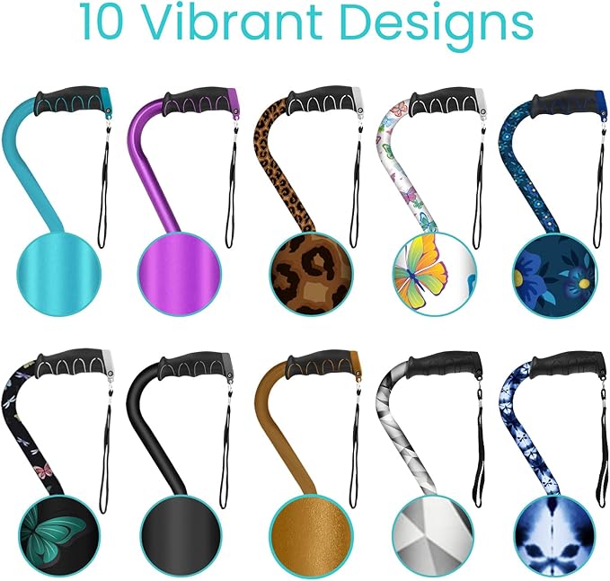 Vive Walking Cane for Women, Men, Elderly - Patented Offset Grip - Lightweight Adjustable Walking Aid with a Non-Slip Tip - Sturdy Balancing Mobility Aid for Seniors