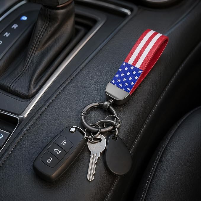 American Flag Keychain for Men Women, Leather USA Flag Key Chain for Daily | Flag keychain adds heritage patriotic style, Metal D-ring keep daily keys grouped,Practical gift for dads, husbands, wives