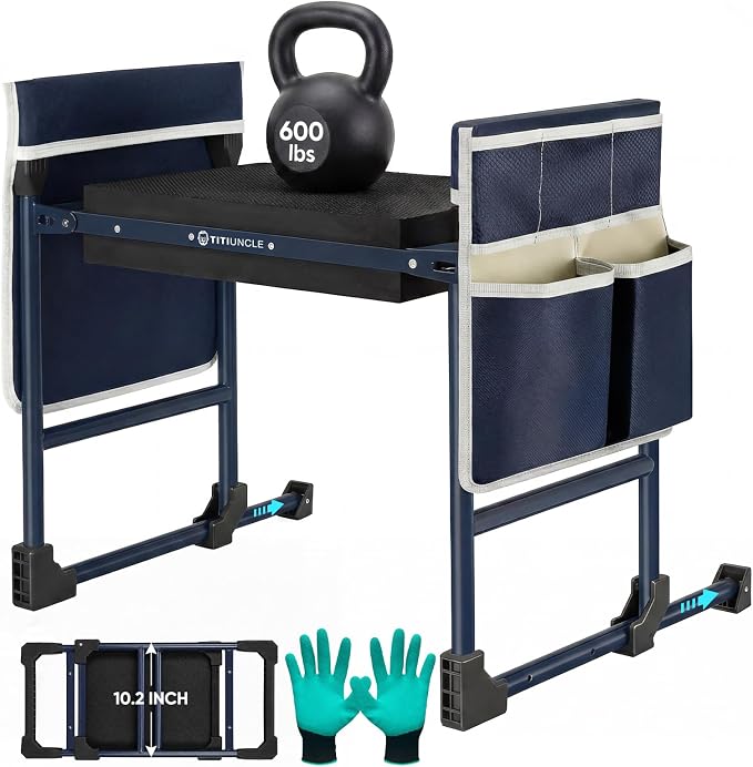 Garden Kneeler and Seat, Foldable Heavy-Duty Anti-Tipping Gardening Bench Stool with Extra-Wide Thickened Kneeling Pad & 2 Tool Pouches, Ideal Gift for Seniors, Gardeners, Women, Men and Dad