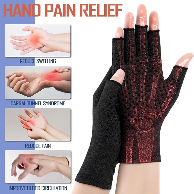 6 Pairs Arthritis Compression Gloves for Women Men Fingerless Hand Compression Gloves for Typing, Driving and Work