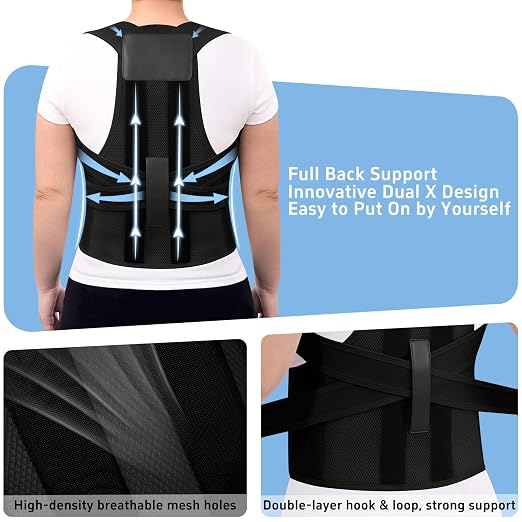 Back Brace Posture Corrector for Seniors Women and Men Upgraded Dynamic Traction Correction System Adjustable Shoulder Support Straightener Helps Reduce Upper Lower Back Pain Suitable for Hump Scoliosis Black Medium