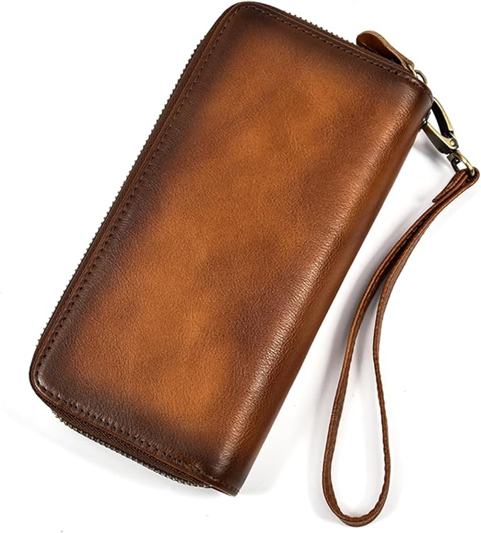 Genuine Leather Long Wallet for Men, Large Capacity Purse Clutch Bag Handbag Checkbook Cash Credit Cards Phone Holder | Large Capacity