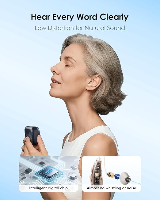 Karthus Hearing Aids, Rechargeable Hearing Aids for Seniors with Hearing Loss, Noise Cancelling & Clear Sound, Comfort & Invisible, 100H Battery Life, 7 Volume Levels, One-Button Operation, Char Black