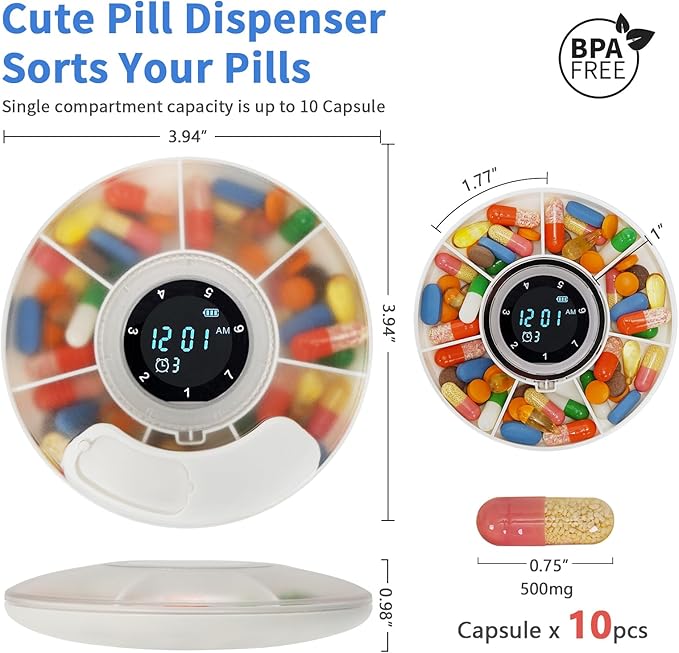 Smart Pill Dispenser with App Pill Reminder Portable Travel Medicine Organizer Pill Case Pill Organizer 7 Day for Prescriptions & Vitamins
