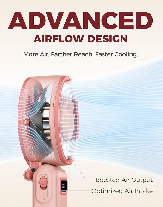 Diveblues Portable Turbo Fan, 100 Speed Handheld Fan with Strong Airflow, Foldable 4 in 1 Personal Fan for Neck, Desk & Travel, USB-C Rechargeable, Lightweight for Summer, Concerts & Outdoor Use