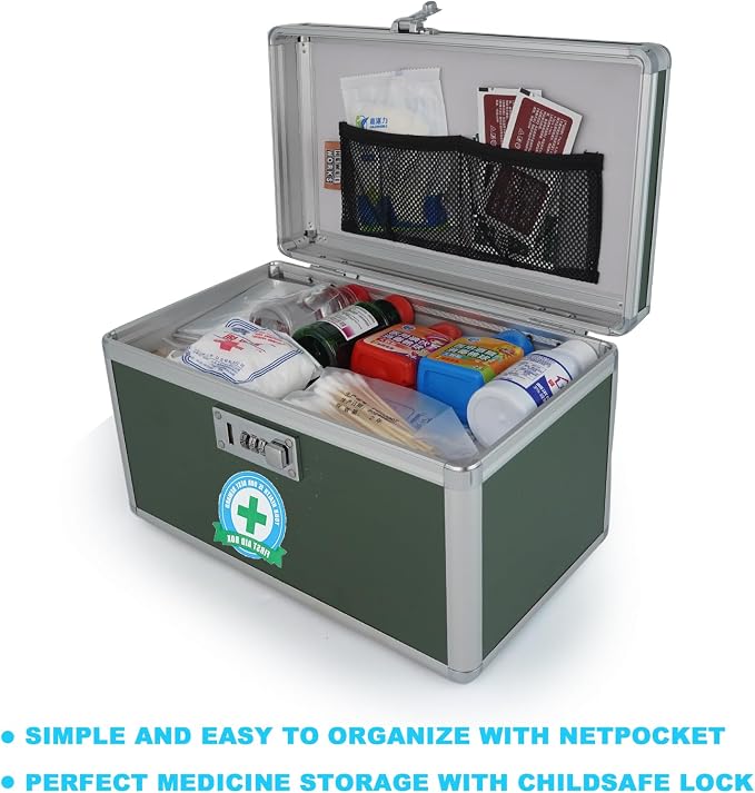 Medication Lock Box With Combination - Lockable Medicine Storage, Empty First Aid, Security Lock, Medical Organizer, Multipurpose Locking for Home and Outdoor (Green, Medium)