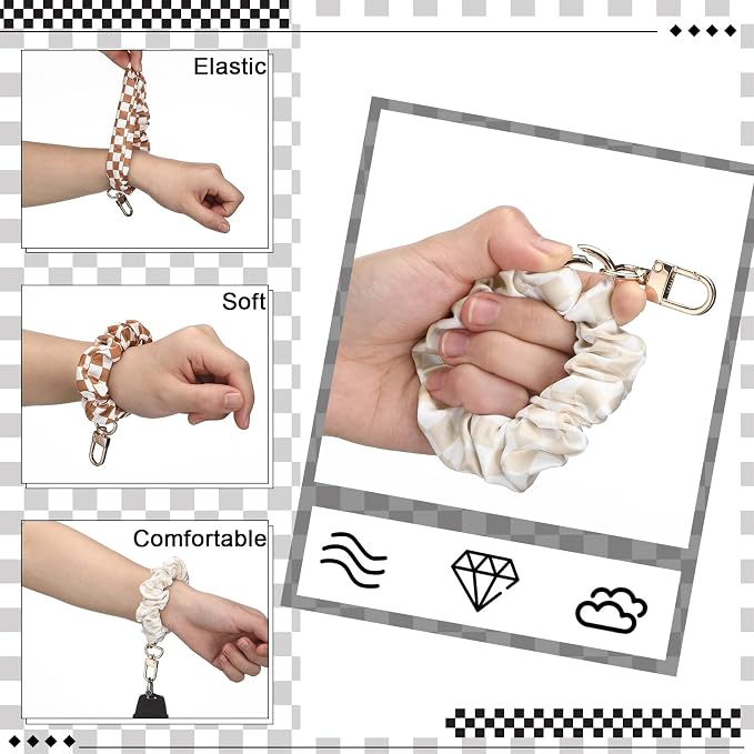 Jadive 3 Pcs Scrunchie Keychain Wristlet Cute Bracelet Stretchy Car Keyring Wrist Holder for Women Gym Travel Shopping