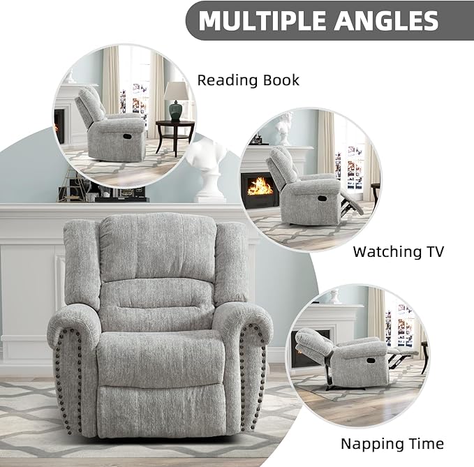 Manual Recliner Chair Set of 2, Classic and Traditional Manual Recliner Chair with Comfortable Arms and Back Single Sofa for Living Room, White Grey