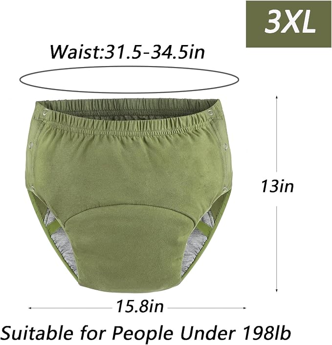 Reusable Adult Diapers Incontinence Adults Leak Proof Cotton Cloth Underwear Washable Elderly Incontinence Cotton Nappies with Button Pull on Cover Pants for Seniors Disability Postpartum