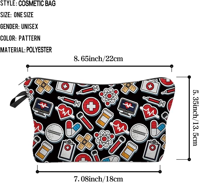Livel lhood Black Medical Supply Cosmetic Bag for Women Cute Makeup Bag for Purse Travel Toiletry Zipper Pouch for Women Gifts Black Medical Supply Makeup Bag for Her