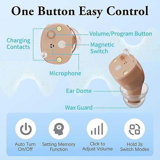 Hearing Aids for Seniors Rechargeable, Invisible Hearing Aids for Adults Women & Men, with Noise Cancelling - Clear Sound Quality, Comfort Design & Magnetic Charging Case (Beige)