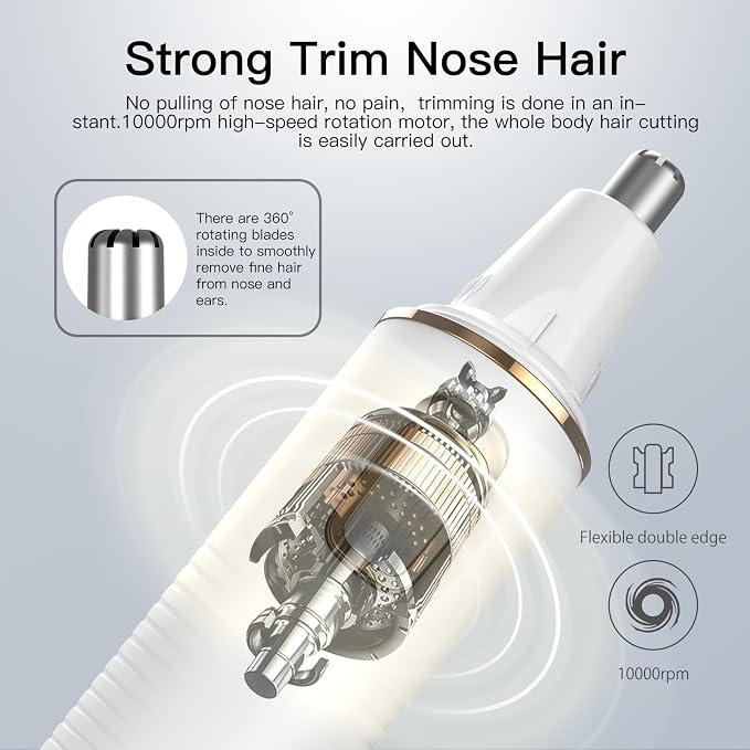 XOOMRSCP Nose Hair Trimmers for Women Men，Rechargeable Hair Trimmer 2 in 1 Painless Multifunctional Ear and Nose Hair Trimmer with IPX7 Waterproof Dual Edge Blades (White)