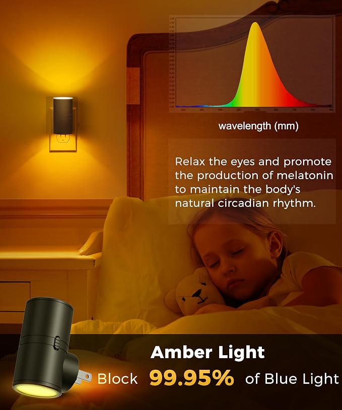 L LOHAS LED Amber Night Light, Yellow Nightlight,Rotating,Dimmable 50/100LM | Plug into Wall, Warm Circadian Nightlight,Light Sensor Nightlight Plug in, Adults Hallway Bedroom Bathroom[Black Shade,2Pack]