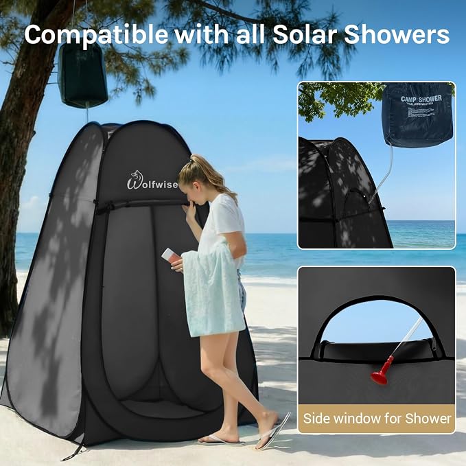 WolfWise Pop Up Shower Tent for Camping Essentials, Compact & Lightweight | Portable Instant Changing Tent with Window & Carry Bag, Privacy Dressing Room Bathroom for Outdoor, 6'3"/6'11" H