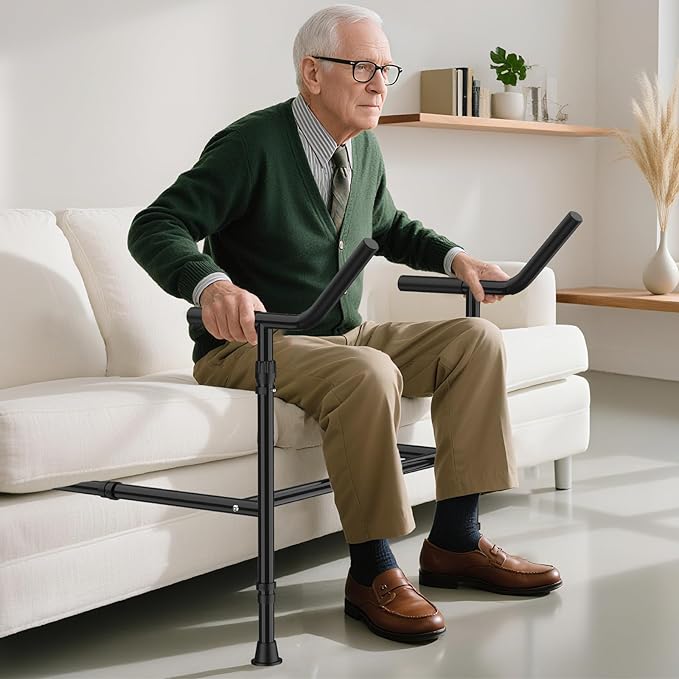 Stand Assist for Couch and Sofa with Support Legs, Height Width Adjustable Standing Aid for Elderly, Disabled, Patients and Seniors with Mobility Issues Portable Couch Handle for Chair (Black)
