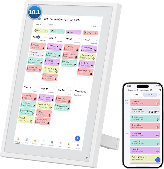 10.1" Digital Calendar, Full HD Smart Display for Family Organizer | Touchscreen Chore Chart, Wall/Desk Mount, Meal & To-Do Lists, Photo Frame, Ideal Gift for Mom & Women