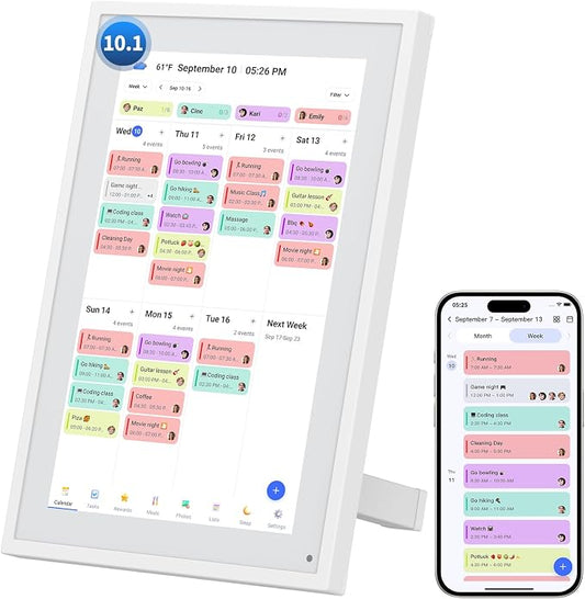 10.1" Digital Calendar, Full HD Smart Display for Family Organizer | Touchscreen Chore Chart, Wall/Desk Mount, Meal & To-Do Lists, Photo Frame, Ideal Gift for Mom & Women
