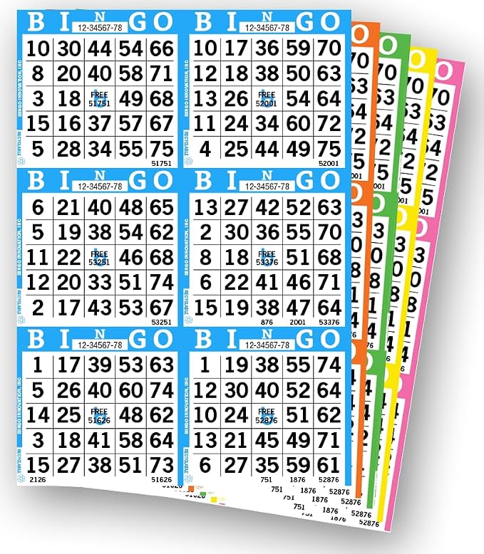 Bingo Books – 6 Faces, 5 Pages Each, 100 Disposable Game Books – Recyclable Dauber Sheets, Bulk Cards for Seniors & Fundraisers (6on5up)