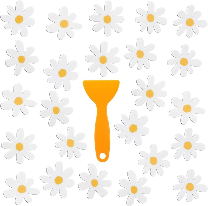 24 Pcs Flower Non Slip Bathtub Sticker Daisy Skidproof Shower Sticker Anti Slip Shower Decals Bathe Treads Adhesive Appliques Scraper Bright Flower Adhesive Decal for Bathroom Decor(White)